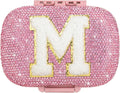 Cute Pill Organizer Small Bling Pill Case for Purse Medicine Vitamin Container Holder Daily Pill Box Container for Women Travel Medicine Kit(Letter M Pink)
