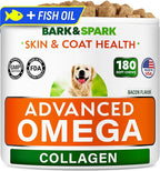 BARK&SPARK Advanced Omega-3 Collagen for Dogs - 180 Fish & Salmon Oil Treats for Dog Shedding, Skin Allergy Chews, Itch Relief, Hot Spots Treatment - Joints, Skin&Coat Supplement, EPA&DHA Fatty Acids
