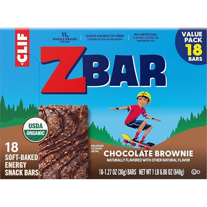 Zbar - Chocolate Brownie - Soft-Baked Energy Snack Bars - Non-GMO - 11g Whole Grains - USDA Organic Granola Bars (18 Pack)