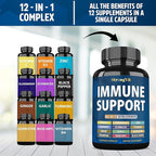 Immune Support Supplement 12 in 1 Complex with Vitamin C, D3, Zinc, Echinacea, Elderberry, Ginger, Turmeric. Immune Defend for Men & Women, Non-GMO, Gluten-Free, Vegan, USA (120 Capsules)