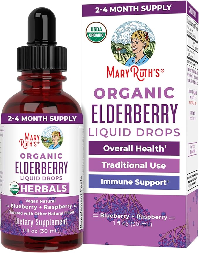MARYRUTH'S Elderberry Liquid Drops for Adults & Kids | Immune Support | Antioxidant | Overall Wellness | Elder Berry Extract | USDA Organic | Sugar Free | Vegan | Non-GMO | Gluten Free | 1 Fl Oz