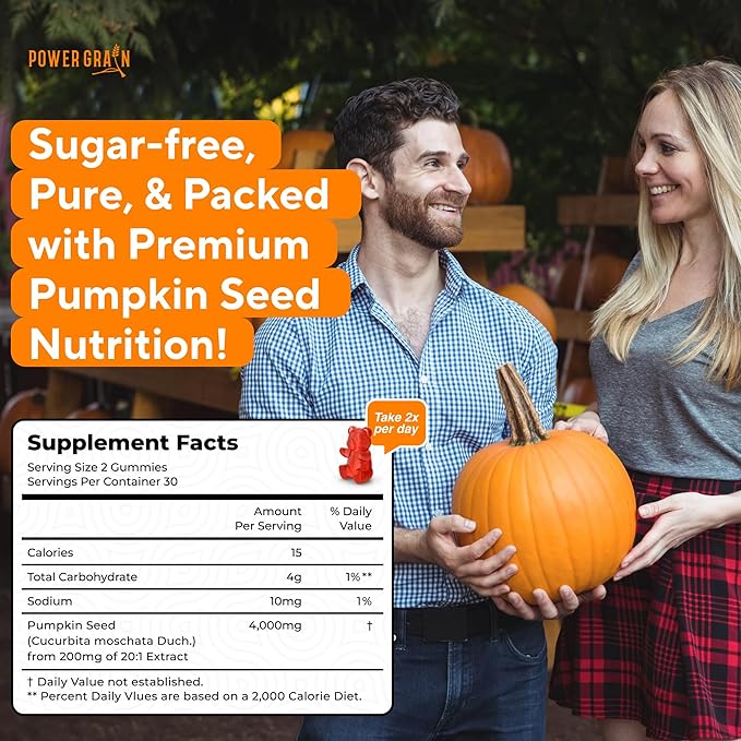 Sugar-Free Pumpkin Seed Gummies – 4000mg/Serving – Hair Growth, Youthful Skin & Prostate Support – Immune & Urinary Tract Support-Natural Source of Essential Fatty Acids