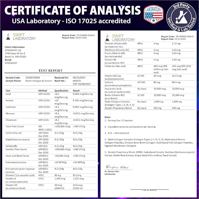 Biotin with Hyaluronic Acid, Keratin and Collagen Supplements - 10000mcg for Hair Growth Women and Men - Hair Skin and Nails Vitamins - 120 Capsules