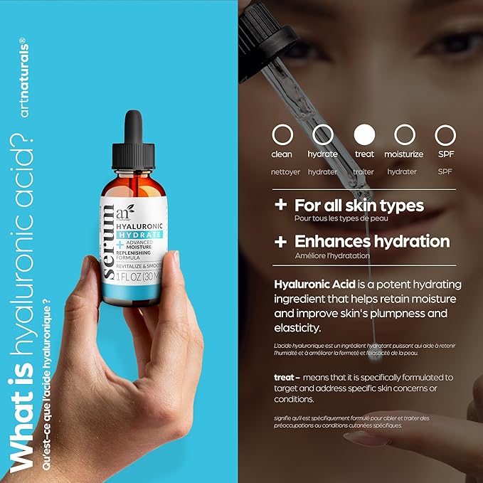 ArtNaturals Hyaluronic Acid Serum - Anti- Aging Facial Serum, Natural Moisturizer w/Vitamin C Serum & Vitamin E - for Skin Care - Reduce Wrinkles & Dark Spots (1 Fl Oz (Pack of 1))