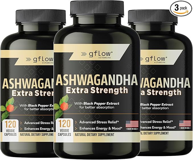 Ashwagandha Supplements for Women and Men | Sleep, Mood and Energy Support | Extra Strength, Vegan Friendly, Non-GMO, Made in USA - Pack of 3