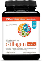 Youtheory Concentrated Effect Collagen with Verisol - Collagen Peptides with Vitamins C & B - Supports Hair, Nails, Bones & Joints* - 180 Tablets (60-Day Supply)