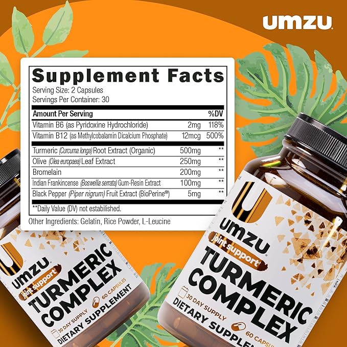 UMZU Turmeric Curcumin Supplement, (30 Day Supply) – Bromelain Boswellia & BioPerine Black Pepper Blend – Turmeric Supplement for Joint Support & Immune Support Daily Wellness Support System