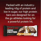 MUSASHI High Protein Bar, 45g Protein, 2g Total Sugars, Peanut Butter & Milk Chocolate Coated, Post Workout and Protein Snack On The Go, 12 Pack of 3.2oz (90g) Bars