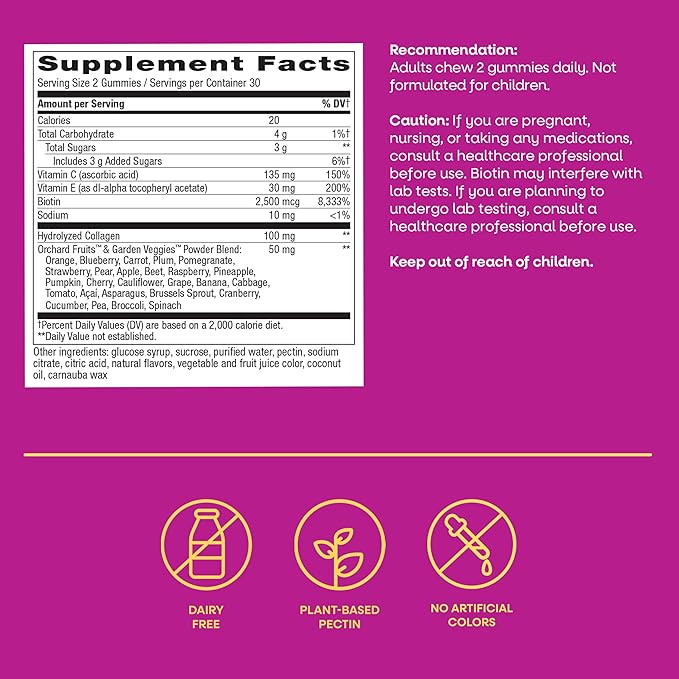 Nature’s Way Alive! Hair, Skin & Nails Gummies with Collagen and Biotin, Advanced Beauty Formula Supplement with Antioxidant Vitamins C & E*, Strawberry Flavored, 60 Gummies