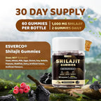 Shilajit Gummies Supplements, Shilajit Gummies, Lab Test, Trace Minerals, for Men, Women, Non-GMO, Natural Color & Flavor, 60 Count