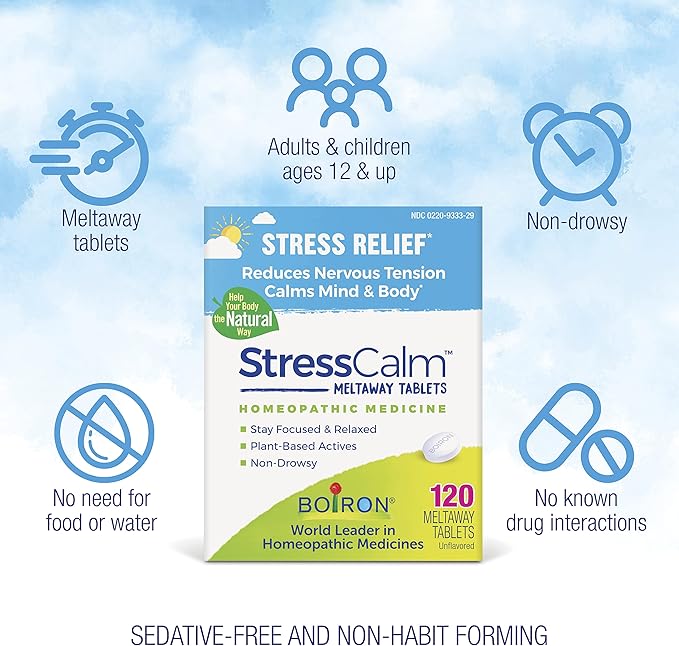 Boiron StressCalm Tablets for Relief of Stress,Anxiousness,Nervousness,Irritability,and Fatigue -,120 Count (Pack of 2)