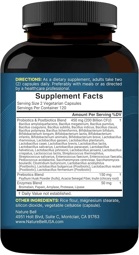NatureBell Probiotic 200 Billion CFU – 40 Strains Per Serving | 240 Veggie Capsules with Prebiotics and Probiotics – Full Spectrum Complex with Enzymes – Daily Probiotics for Women & Men