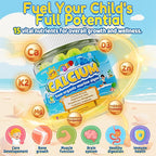 Kids Calcium Gummies + Vitamin D3 (1000IU/2000IU), K2, Magnesium, Phosphorus, Probiotic, Algae Calcium Supplement for Kids 4+ & Teens for Bones & Teeth, Extra Calcium Absorption, Sugar Free, 60 Counts