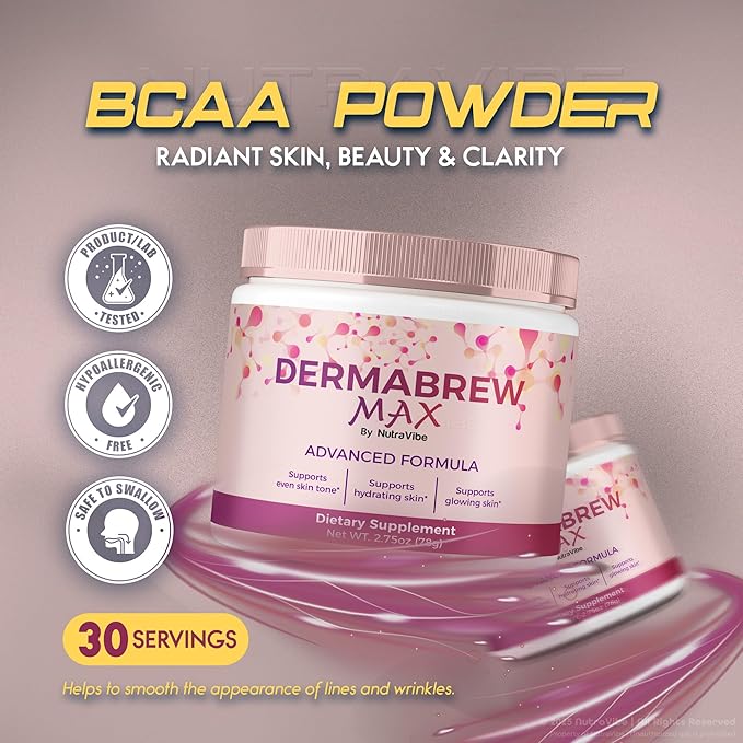 DermaBrew Max Powder, Derma Brew Max Korean-Inspired Blend for Skin Hydration, Radiance & Natural Healthy Skin | Premium Retinol Glow-Inspired Easy-to-Mix Formula Drink (30 Servings)