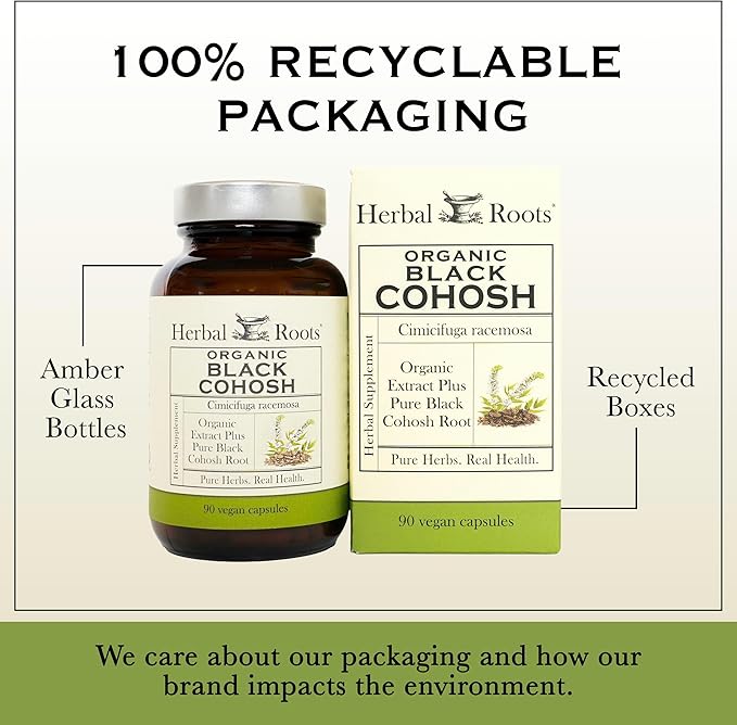 Herbal Roots Organic Black Cohosh Root | Extra Strength | Menopause and Menstrual Support for Women | 90 Capsules, Vegan