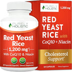 Red Yeast Rice with CoQ10 Supplement | Healthy Cholesterol Levels & Heart Health Support | Extra Strength Red Yeast Rice 1200 MG (600 MG Per Capsule) with Monakolin K | No Citrinin, Non-GMO | 60 Ct