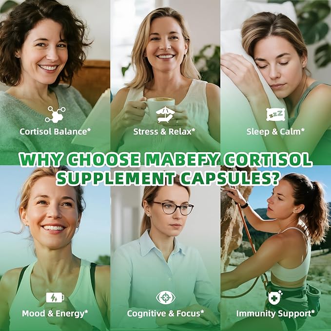 Cortisol Supplements for Women/Men - 10 in 1 Cortisol Manager Reducer Lower Detox Balance with Magnesium, Ashwagandha, L-Theanine for Stress Sleep Calm Mood Support - 120 Capsules for 60 Days
