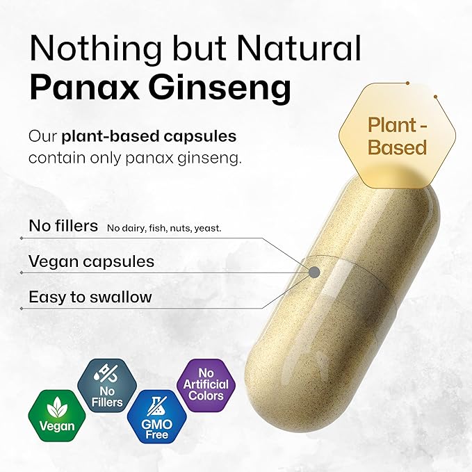 BIO KRAUTER® Ginseng Supplement for Energy, Focus, Performance & Immune Support - Pure Vegan Korean Red Ginseng 1600 mg per Serving - 100 Сapsules, 50-Day Supply, Non-GMO Herbal Supplement