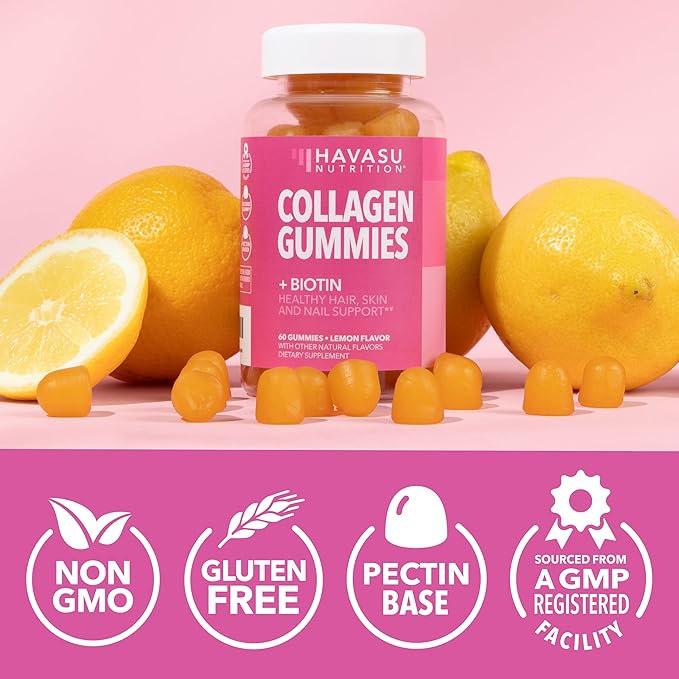 Collagen Gummies for Women and Men with 2500mcg Biotin, Zinc, Vitamin C & E - Hydrolyzed Collagen Gummies for Hair, Skin & Nail Support - Biotin and Collagen Gummies - Lemon Flavor - 30 Servings