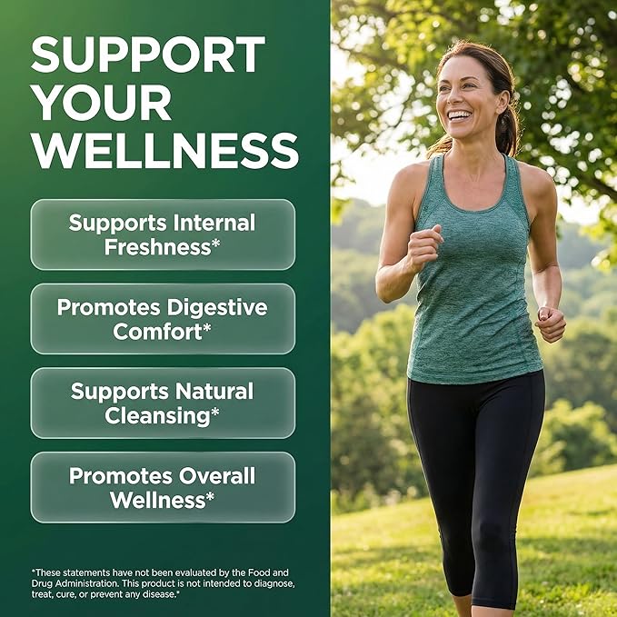 Clean Nutra Chlorophyll Capsules + Peppermint Slippery Elm Spirulina Chlorella Fenugreek Ashwagandha Sea Moss Supplement – Ph Balance for Women Detox Internal Deodorant Supplement + Prebiotics 60 Ct