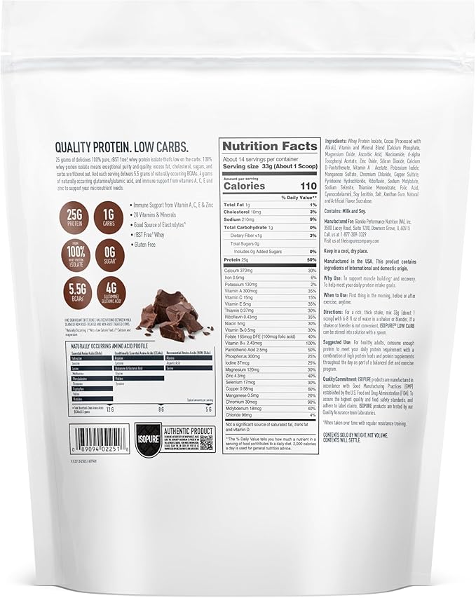 Isopure Low Carb 100% Pure Whey Isolate Protein Powder, Gluten Free, With Vitamins, Dutch Chocolate, 25g Protein Per Serving, 1 Lb, 14 Servings (Packaging May Vary)