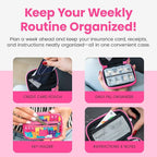 Made Easy Kit Pill Case - Weekly Medicine Organizer with Removable Seven-Day Vitamin & Supplement Box - Premium Neoprene for Travel Purse Accessory (Colorful Cat)