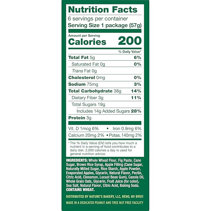 Nature’s Bakery Whole Wheat Fig Bars, Apple Cinnamon, Real Fruit, Vegan, Non-GMO, Snack bar, 6 Count (Pack of 6)