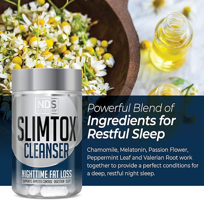 Slim-Tox NDS Nutrition Maximum Fat Loss Support Through Appetite Control, Restful Sleep, Digestive Health - CLA, Chamomile, Safflower Oil - Stimulant Free Dietary Supplement - 90 Capsules …