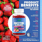 Biotin 10,000mcg Gummies for Hair Growth, Skin & Nails (100 Count) - 2x Maximum Strength Biotin Vitamins for Women & Men - Gluten-Free, Vegan, Non-GMO, Great Tasting Strawberry Flavor - 100 Gummies
