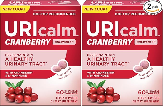 Uricalm Cranberry,Daily Dietary Supplement Chewable with D-Mannose,Berry,60 Count (Pack of 2)