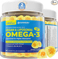 Vegan Omega-3 Gummies 1000mg +CoQ10+Magnesium- EPA 600mg DHA 400mg, Fish Oil Omega 3 Supplements Alternative for Women Men Adults, Liposomal, Algae, Plant Sterols, Garlic,B6,B9, B12, Sugar Free, 2Pack