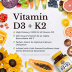 Vitalitown Vitamin D3 K2 Supplement, Vitamin D3 10000 IU Vitamin K2 (MK7) 200 mcg, 300 Softgels, Non-GMO, No Gluten & Soy, for Bone, Teeth, Immune & Heart Health