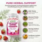 Lactation Supplement Gummies – Powered by Moringa, Fennel, Sunflower Lecithin, Milk Thistle, Blessed Thistle, Plus Vitamins D3 & B12 – 60 Gummies for Breastfeeding Support & Milk Supply Boost