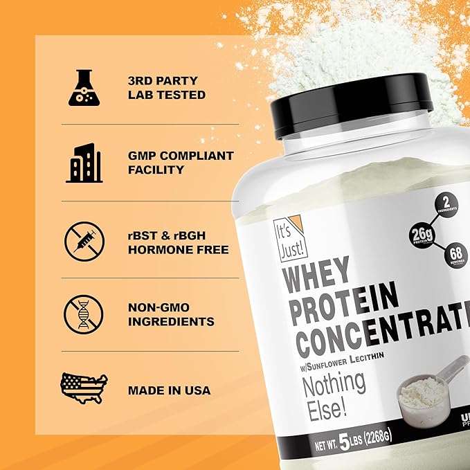 It's Just! - 100% Whey Protein Concentrate, Made in USA, Premium WPC-80, No Added Flavors or Artificial Sweeteners (5 Pound, Unflavored)