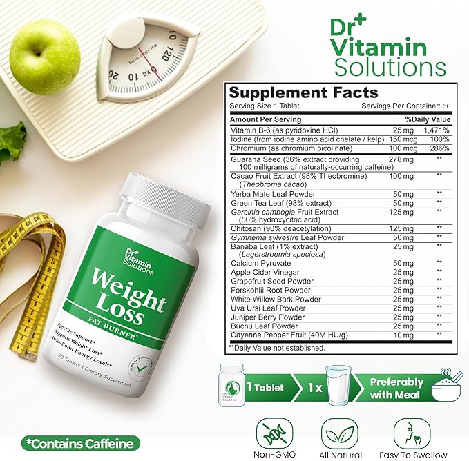 Fat Burner for Women & Men - Weight Loss Supplements with Green Tea Extract, Chromium, Vitamin B6 - Energy Booster, Belly Fat Burner & Appetite Suppressant Diet Pills - 60 Tablets