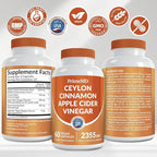 5-in-1 Ceylon Cinnamon Capsules 2355mg - Ceylon Cinnamon and Apple Cider Vinegar with Turmeric, Panax Ginseng, Cinnamon, and Bioperine, 60ct