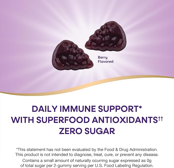 Nature's Way Sambucus Zero Sugar Immune Gummies,Daily Immune Support*,Black Elderberry Extract,Vitamin C,Vitamin D3,Zinc,Sugar Free,Sugar-Alcohol Free,Plant-Based Sweeteners,70 Gummies,(Pack of 2)
