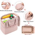 Damero Double Layers Pill Bottle Organizer Empty, Lockable Medicine Storage Bag Medication Travel Bag with 4 Customized Dividers for Prescription Bottles, Medical Supplements,Misty Rose