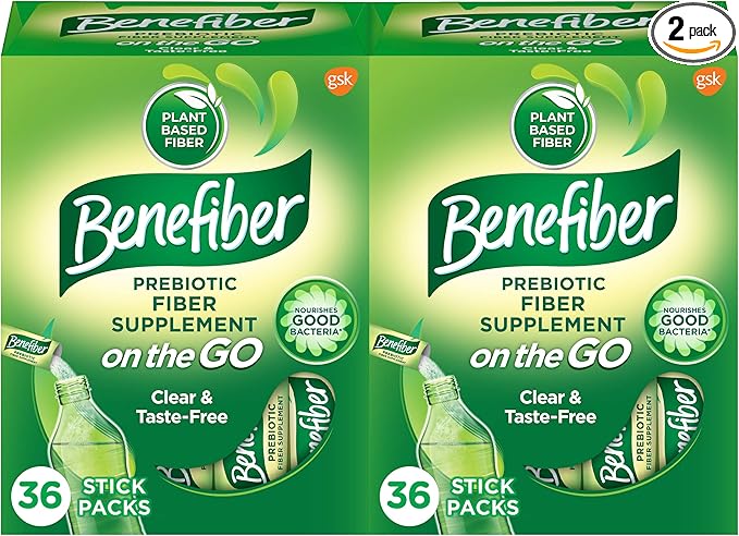 Benefiber On The Go Prebiotic Fiber Supplement Powder for Digestive Health, Daily Fiber Powder, Unflavored Powder Stick Packs - 36 Sticks (Pack of 2)