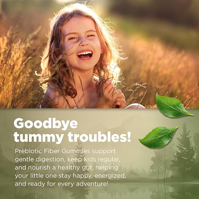 Prebiotic Kids Fiber Gummies, for Children Ages 2 & Up - Sugar Free Vegetarian Gelatin Free Non-GMO, Kids Fiber Supplements for Digestive Health (120 Count)