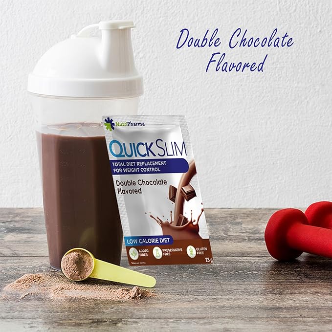 Quick Slim Meal Replacement Shake for Weight Loss, 30 Servings, 20g Protein, 27 Vitamins & Minerals, Dietary Fiber, Low Carb, Gluten Free (Double Chocolate, 30 Sachets)