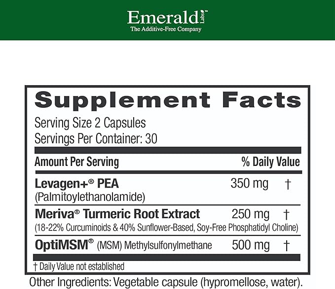 Emerald Laboratories Pea+ with Levagen+ - Support Joint & Muscle Health with Meriva Curcumin, OptiMSM & Levagen+ Pea* - Non-GMO, Vegan, Gluten-Free - 60 Vegetable Capsules