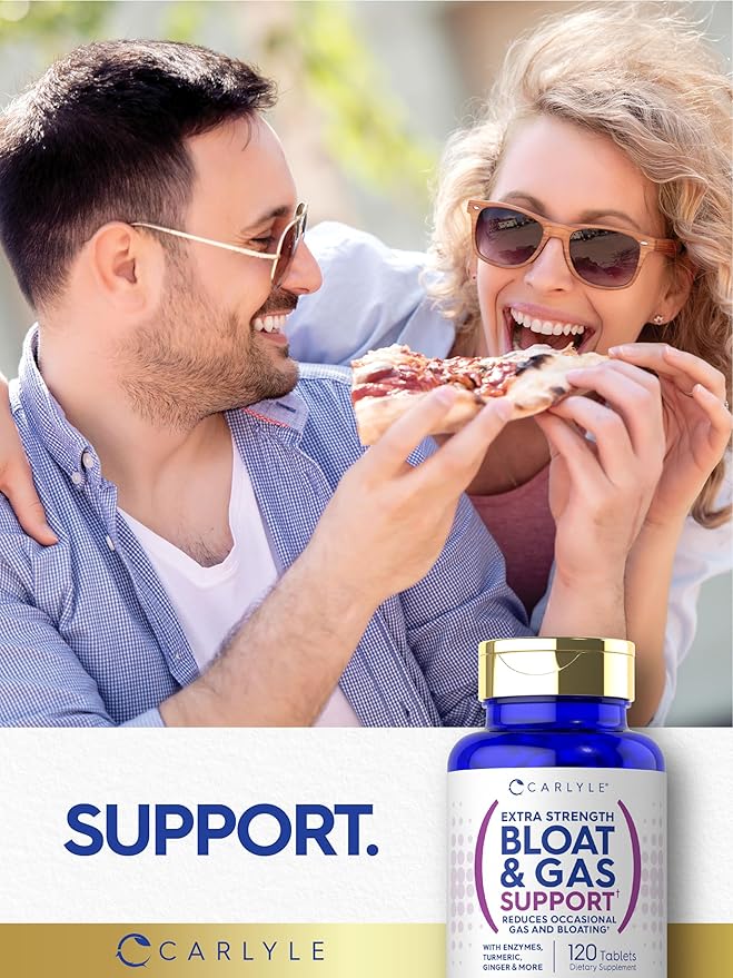 Carlyle Bloat & Gas Support for Men & Women | 120 Tablets | Extra Strength Pills | Supplement with Enzymes, Turmeric, Ginger & More | Non-GMO & Vegetarian Formula
