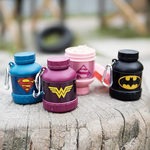 Smartshake Justice League Whey2Go Protein Powder Storage Container 50g – BPA Free Shaker Bottle Funnel for Whey Protein Powder - 110ml, DC Comics - Batman