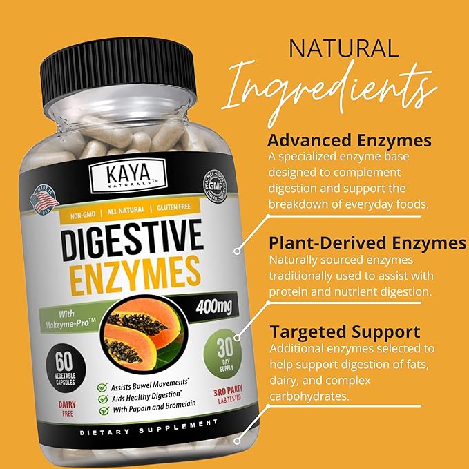 Kaya Naturals Digestive Enzymes with Prebiotics & Probiotics - Constipation & Bloating Relief - Weight Management Pills for Women & Men - Aids Immune Function - Digestion Support - 60 Veggie Capsules