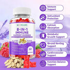 Immune Support Gummies – 8-in-1 Formula Herbal Supplements with Astragalus, Elderberry, Quercetin, Bromelain, Echinacea, Vitamin C, D3 and Zinc for Everyday Balance, Raspberry Flavor, 120 Count