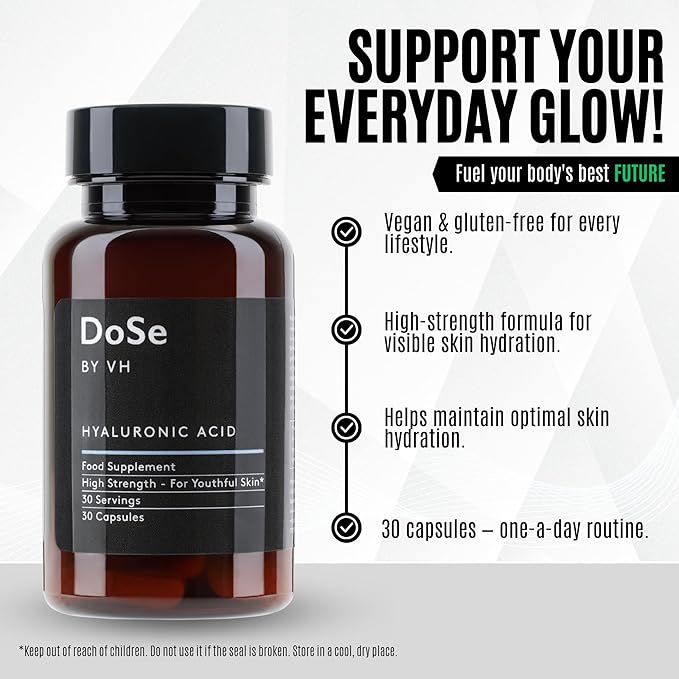 DoSe by VH Hyaluronic Acid Capsules 300mg – Hyaluronic Acid Supplement with Vitamin C – Supports Skin Hydration, Joint Comfort & Eye Moisture – Vegan Supplement (30 Capsules)