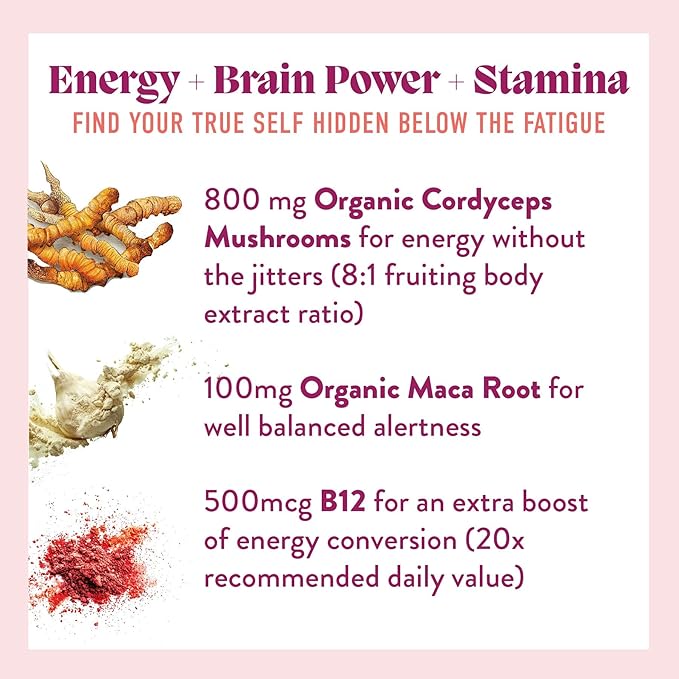 Microjoy Motivate Gummies – Energy, Stamina & Brain Support with Cordyceps Mushrooms, Maca & Vitamin B12 – Vegan, Gluten-Free, Non-GMO – Berry Flavor – 30 Servings