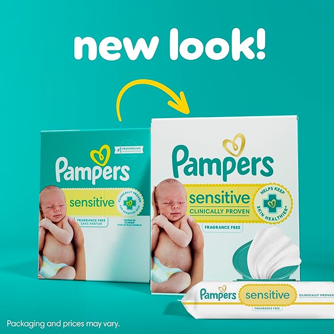 Pampers Baby Wipes, Sensitive, Water Based Wipe, Clinically Proven, Hypoallergenic, and Unscented for Babies, 672 Wipes Total (8 Flip-Top Packs) [Packaging May Vary]