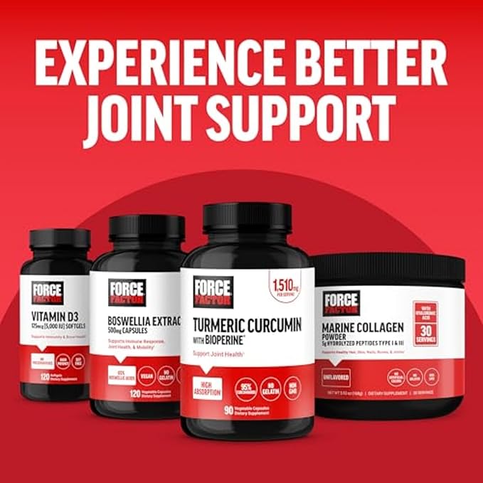Force Factor Turmeric Curcumin Supplement with Black Pepper, Joint Support Supplement with BioPerine for Enhanced Absorption, No Gelatin, Non-GMO, 90 Capsules (Pack of 2)